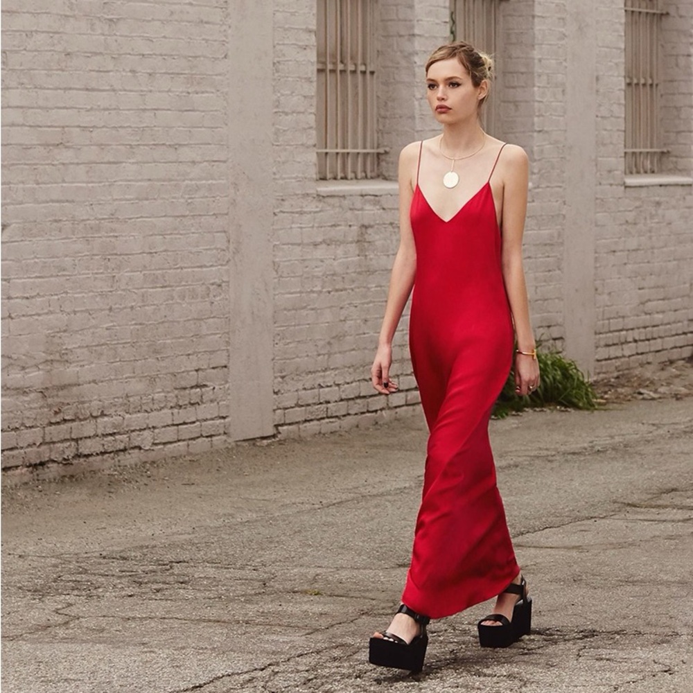 🛑SOLD REFORMATION Silk Slip Maxi Dress in Jewel Tone Red Size S - Picture 2 of 6